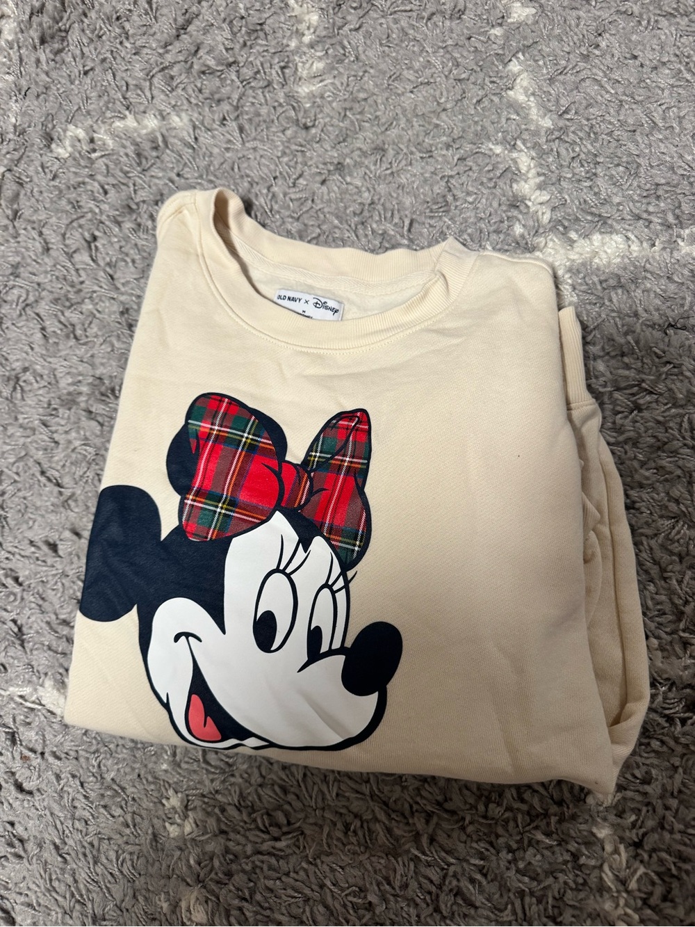 Disney Cream Minnie Mouse Plaid Bow Sweatshirt